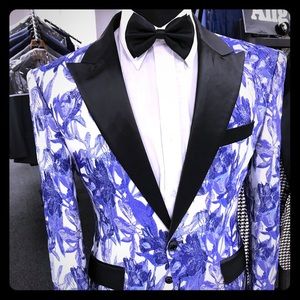 Angelino Navy Purple and white with black lapel.